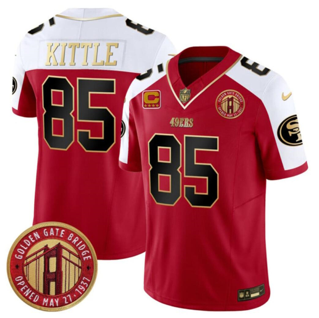 San Francisco 49ers #85 George Kittle Red White F.U.S.E. With 4-Star C Patch Golden Gate Bridge Patch Alternate Vapor Limited Stitched Jersey - Zenithce