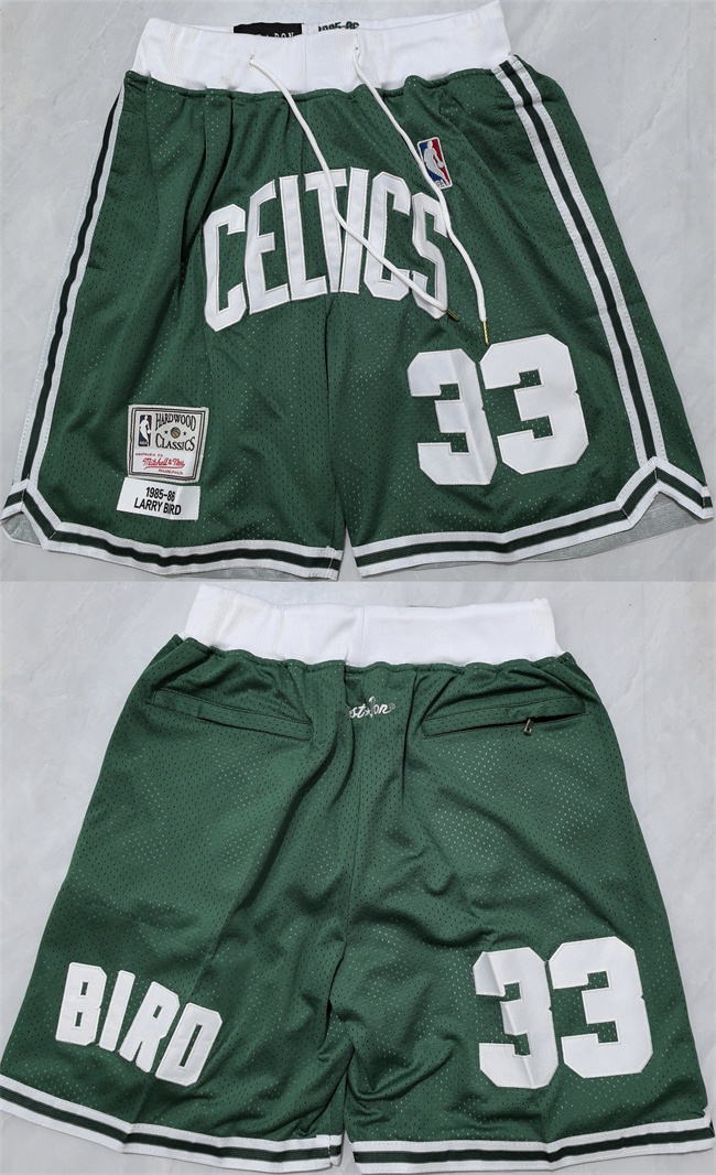 Boston Celtics #33 Larry Bird Green Shorts (Run Small) - Zenithce