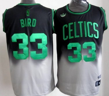 Boston Celtics #33 Larry Bird Black/Gray Fadeaway Fashion Jersey - Zenithce