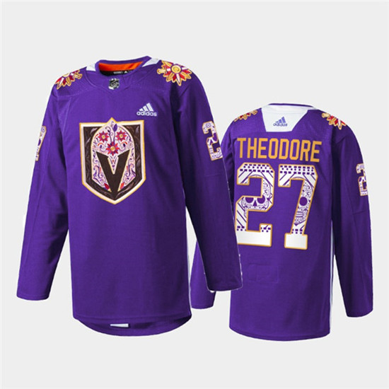 Vegas Golden Knights #27 Shea Theodore Purple Hispanic Heritage Warmup Stitched Jersey - Zenithce