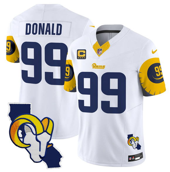 Los Angeles Rams #99 Aaron Donald White 2025 4-Star C Patch F.U.S.E. V2 Limited Stitched Jersey - Zenithce