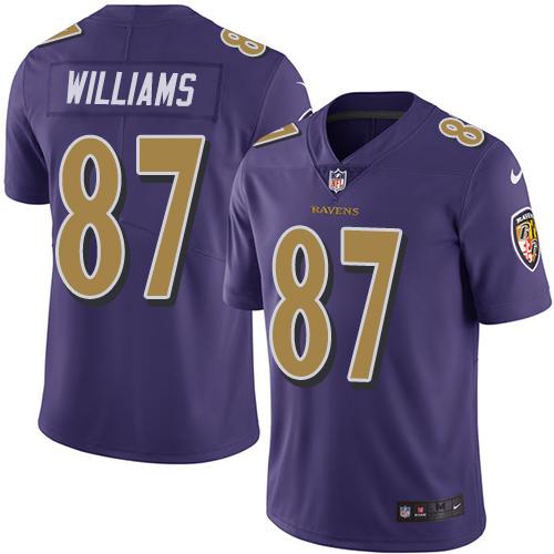 Ravens #87 Maxx Williams Purple Stitched Limited Rush Nike Jersey - Zenithce