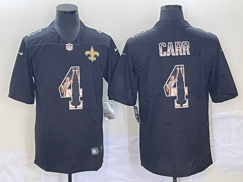 New Orleans Saints #4 Derek Carr Black Statue Of Liberty Limited Stitched Jersey - Zenithce