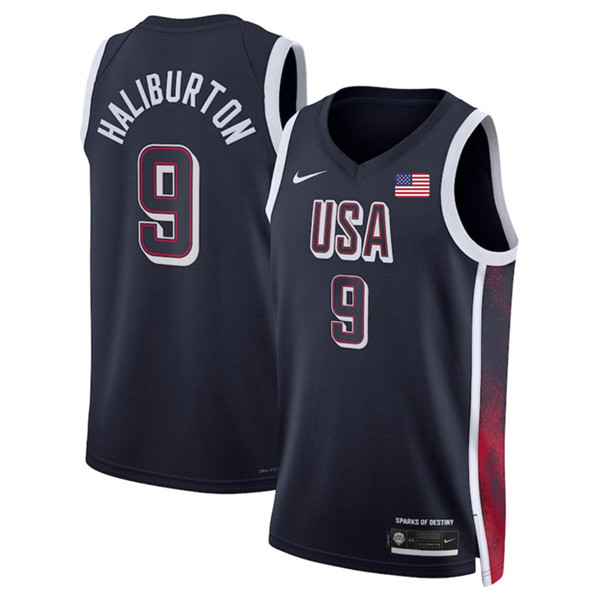 USA #9 Tyrese Haliburton Navy 2024 Swingman Stitched Jersey - Zenithce