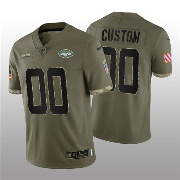New York Jets Customized Custom 2022 Olive Salute To Service Limited Stitched Jersey - Zenithce