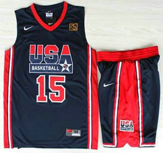 USA 1992 Olympic Dream Team #15 Magic Earvin Johnson Blue Jerseys & Shorts - Zenithce