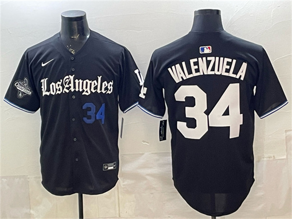 Los Angeles Dodgers #34 Fernando Valenzuela Black 2025 World Series Champions Patch 'Gothic Edition' Vapor Premier Limited Stitched Jersey - Zenithce