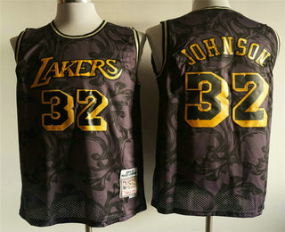 Los Angeles Lakers #32 Magic Johnson 1984-85 Purple With Yellow Hardwood Classics Soul Swingman Throwback Jersey - Zenithce