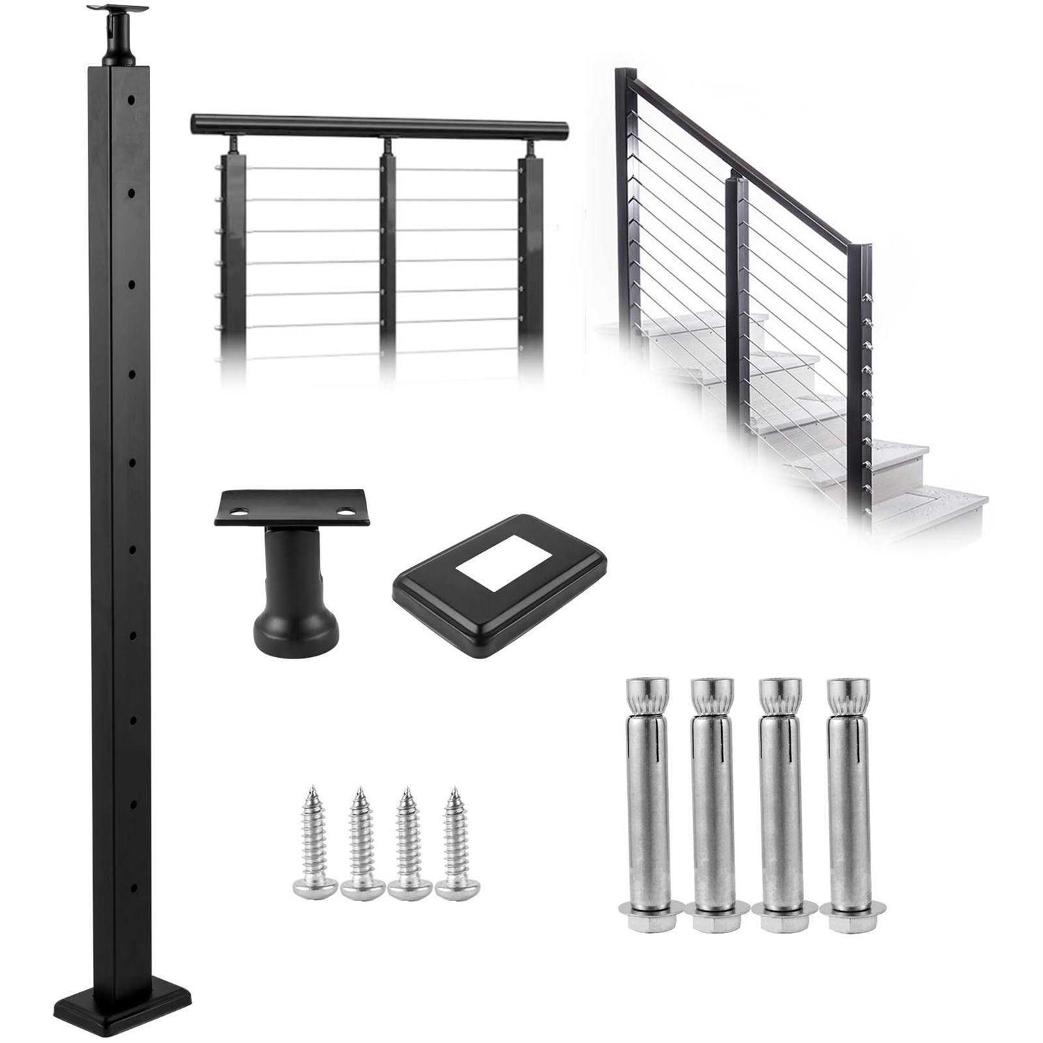 VEVOR Cable Railing Post 42 in. x 0.98 in. x 1.97 in. Stair Railing Mounting Bracket Stainless Stair Handrail - Zenithce
