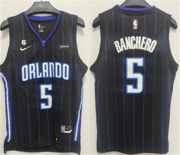 Orlando Magic #5 Paolo Banchero Black With No.6 Patch Icon Edition Stitched Swingman Jersey - Zenithce