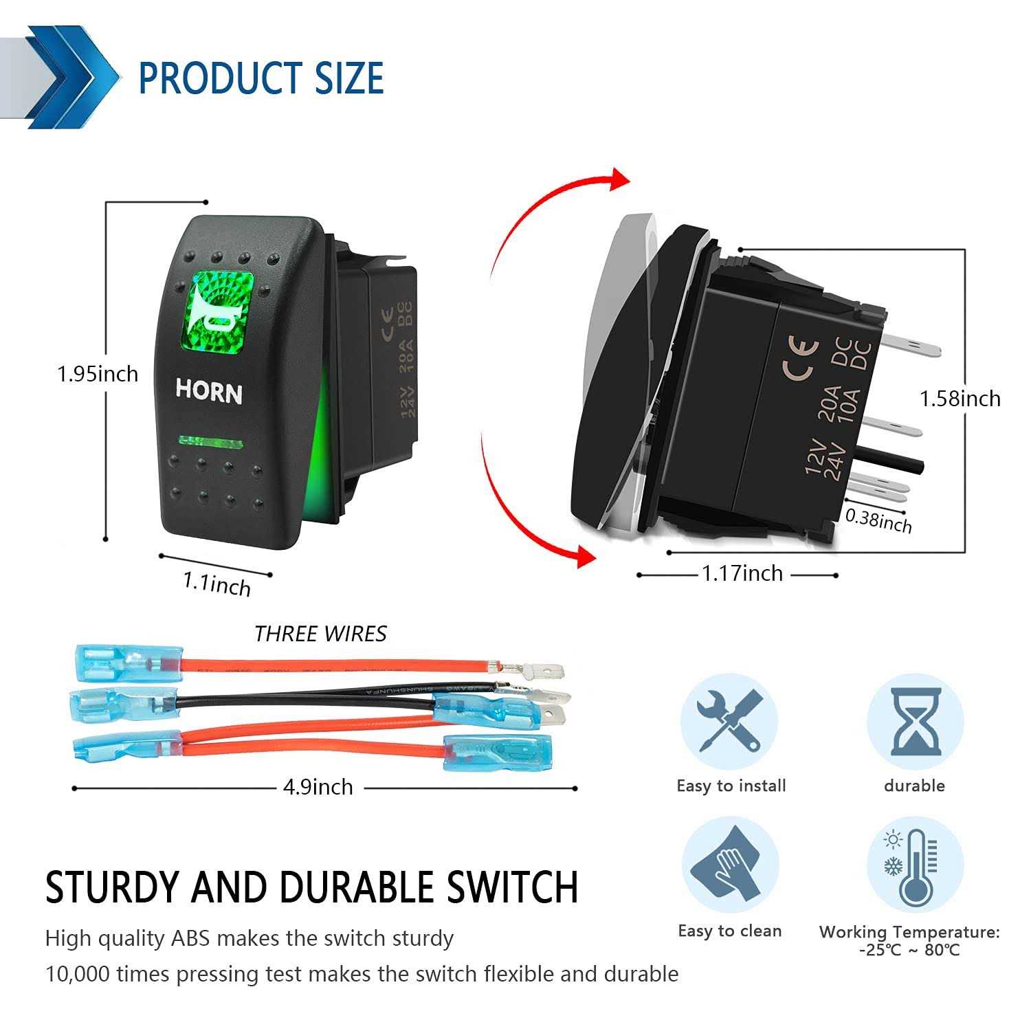 Momentary Horn Button Waterproof Rocker Switch Toggle On/off LED Light - Zenithce
