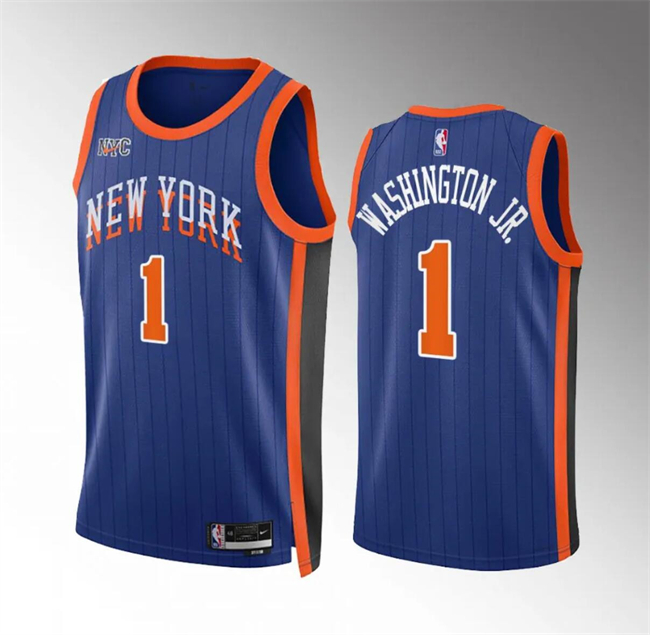 New York Knicks #1 Duane Washington Jr Blue 2023-24 City Edition Stitched Jersey - Zenithce
