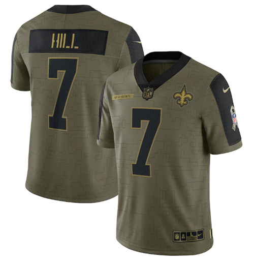 New Orleans Saints #7 Taysom Hill 2021 Olive Salute To Service Limited Stitched Jersey - Zenithce