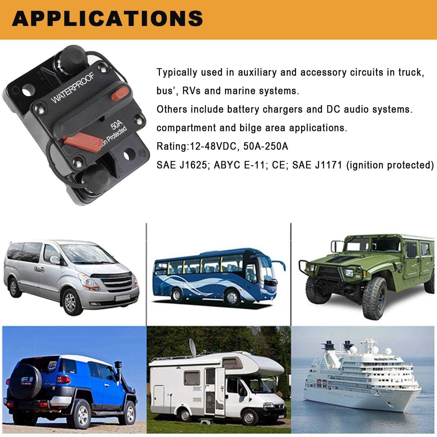RVCAZON Stetion Amp Circuit Breaker Trolling with Manual Reset Car Marine - Zenithce