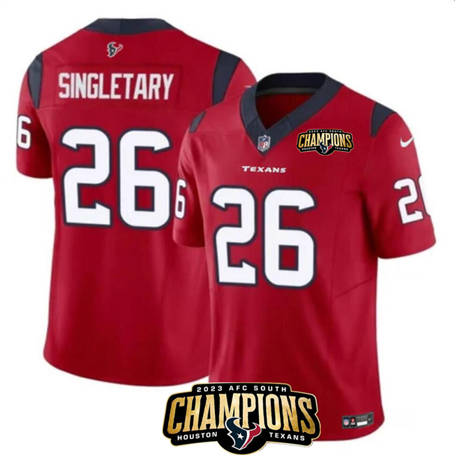 Houston Texans #26 Devin Singletary Red 2023 F.U.S.E. AFC South Champions Patch Vapor Untouchable Limited Stitched Jersey - Zenithce