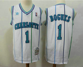 Charlotte Hornets #1 Muggsy Bogues 1992-93 White Hardwood Classics Soul Swingman Throwback Jersey With Adidas - Zenithce
