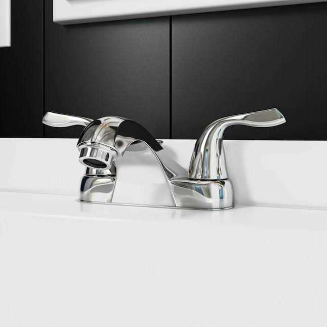 Project Source Ethan Brushed Nickel 4-in centerset 2-handle WaterSense Bathroom Sink Faucet with Drain F51B0061NP - Zenithce