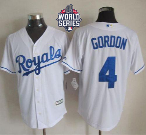 Royals #4 Alex Gordon White New Cool Base W 2015 World Series Patch Stitched Jersey - Zenithce