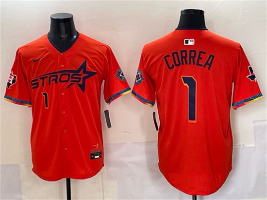 Houston Astros #1 Carlos Correa Orange 2025 City Connect With Texas Patch Limited Stitched Jersey - Zenithce