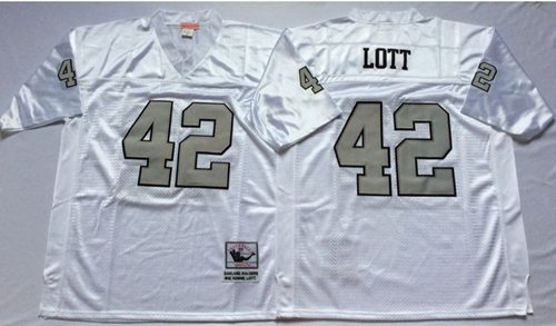 Mitchell And Ness Raiders #42 Ronnie Lott White Silver No. Throwback Stitched Jersey - Zenithce