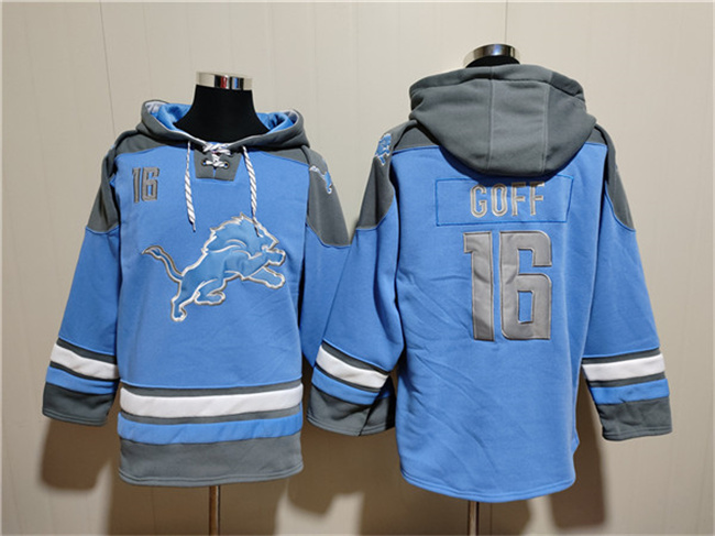 Detroit Lions #16 Jared Goff Blue Ageless Must-Have Lace-Up Pullover Hoodie - Zenithce