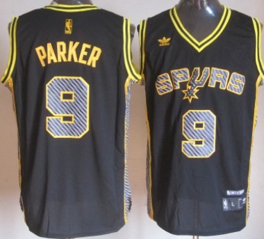 San Antonio Spurs #9 Tony Parker Black Electricity Fashion Jersey - Zenithce