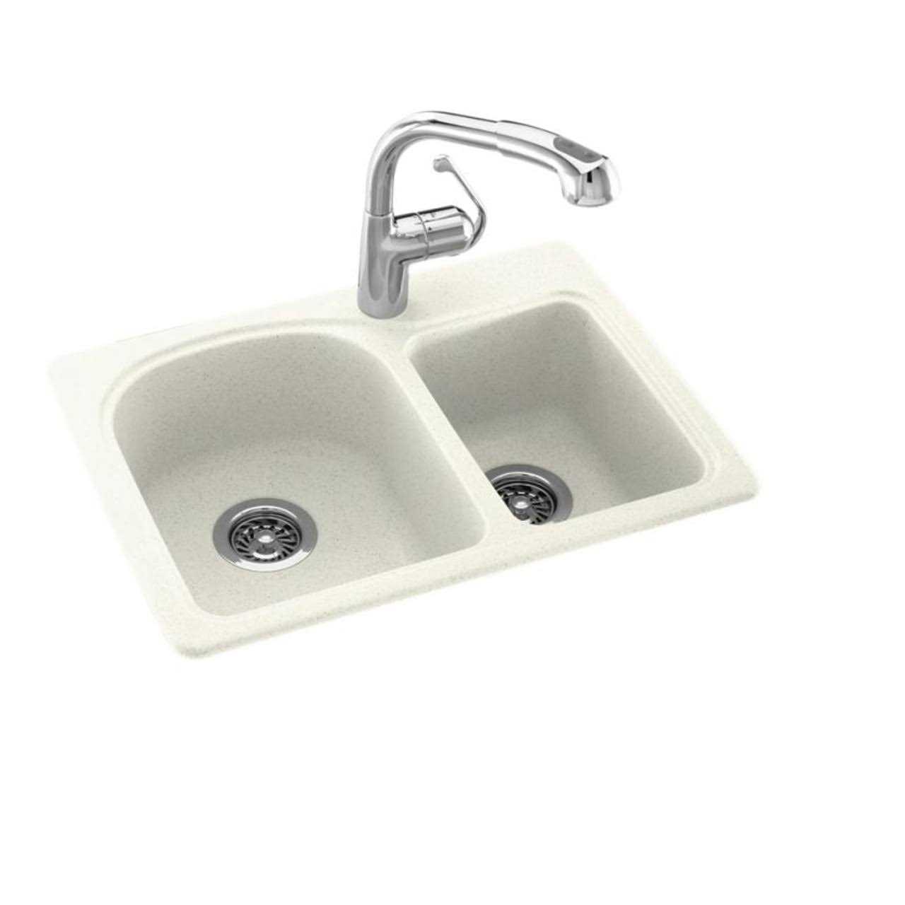 Swanstone KS02518DB Solid Surface 1-Hole Dual Mount Double-Bowl Kitchen Sink - Zenithce