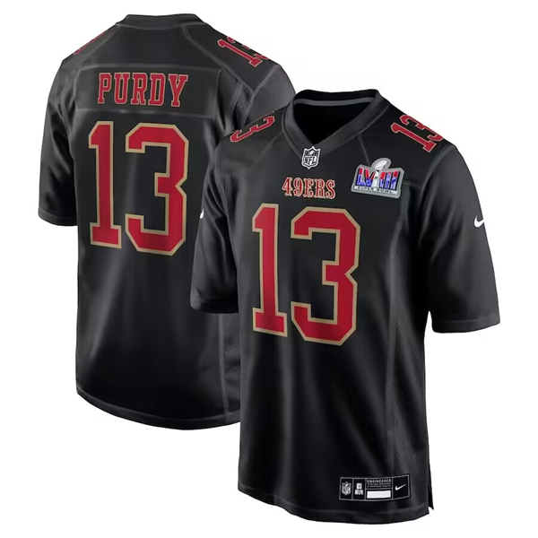 San Francisco 49ers #13 Brock Purdy Black Super Bowl LVIII Patch Carbon Fashion Stitched Game Jersey - Zenithce