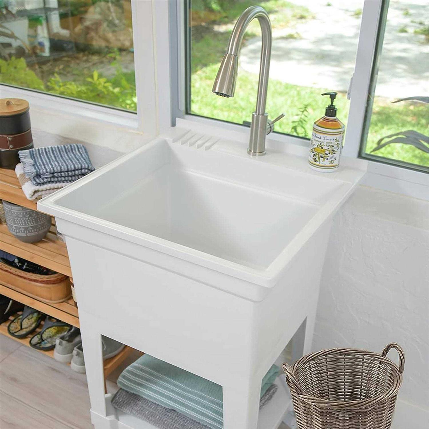UTILITYSINKS Plastic 24 Freestanding Compact Workshop Utility Tub Sink - Zenithce