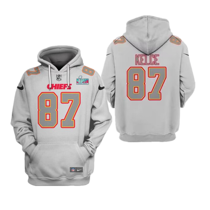 Kansas City Chiefs #87 Travis Kelce Gray Super Bowl LVII Pullover Hoodie - Zenithce