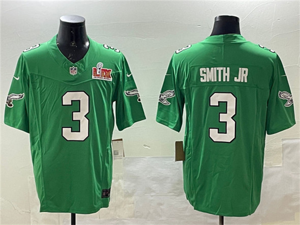 Philadelphia Eagles #3 Nolan Smith Jr. Green 2025 Super Bowl LIX Patch F.U.S.E. Throwback Vapor Untouchable Limited Stitched Jersey - Zenithce