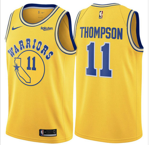 Warriors 11 Klay Thompson Yellow Throwback Swingman Jersey - Zenithce