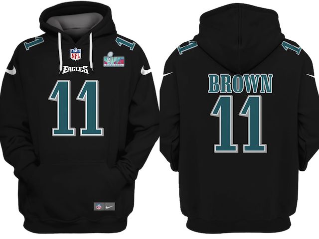 Philadelphia Eagles #11 A.J. Brown Black Super Bowl LVII Patch Pullover Hoodie - Zenithce