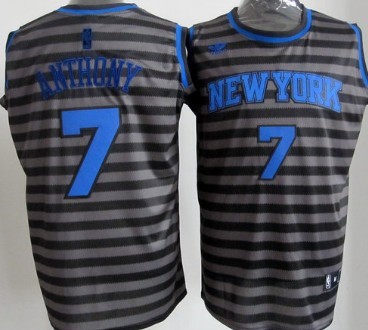 New York Knicks #7 Carmelo Anthony Gray With Black Pinstripe Jersey - Zenithce