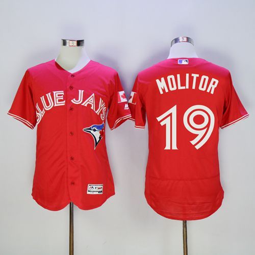 Blue Jays #19 Paul Molitor Red Flexbase Authentic Collection Canada Day Stitched Jersey - Zenithce