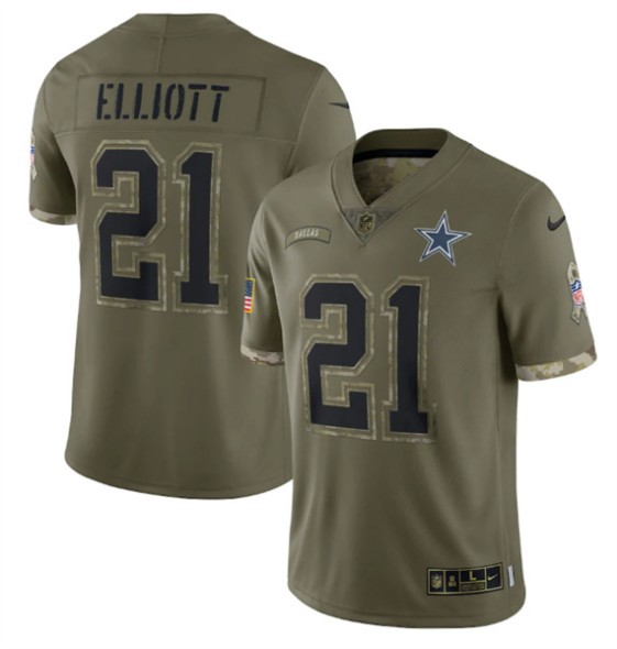 Dallas Cowboys #21 Ezekiel Elliott 2022 Olive Salute To Service Limited Stitched Jersey - Zenithce