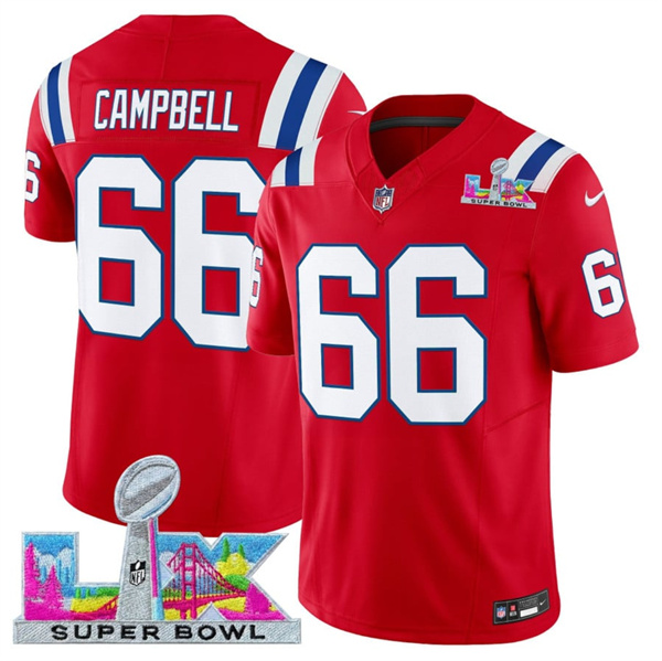 New England Patriots #66 Will Campbell Red 2025 F.U.S.E. Super Bowl LX Patch Vapor Limited Stitched Jersey - Zenithce