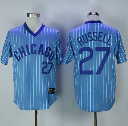 Cubs #27 Addison Russell Blue(White Strip) Cooperstown Throwback Stitched Jersey - Zenithce