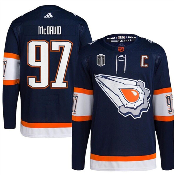Edmonton Oilers #97 Connor McDavid Navy 2024 Stanley Cup Final Patch Reverse Retro Stitched Jersey - Zenithce