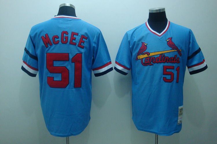 Mitchell And Ness Cardinals #51 Willie McGee Stitched Blue Throwback Jersey - Zenithce