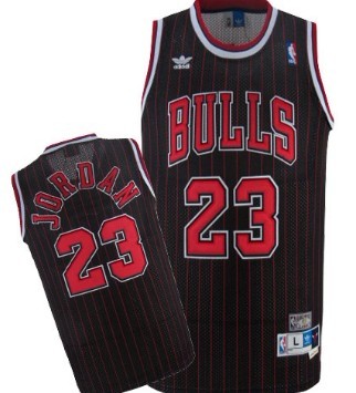 Chicago Bulls #23 Michael Jordan Black Pinstripe Swingman Throwback Jersey - Zenithce