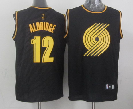 Portland Trail Blazers #12 LaMarcus Aldridge Revolution 30 Swingman 2014 Black With Gold Jersey - Zenithce