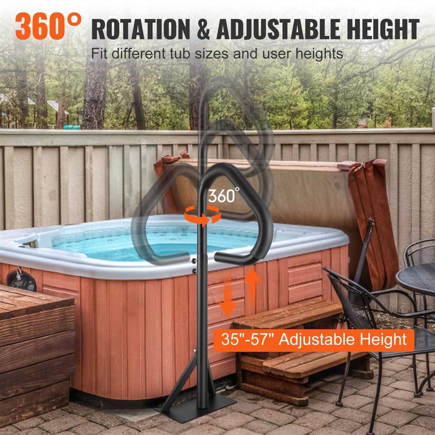 VEVOR Hot Tub Handrail 360 Rotatable Spa Side Handrail with 48-63 Adjustable Height - Zenithce