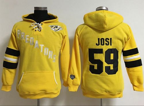 Nashville Predators #59 Roman Josi Yellow Women's Old Time Heidi Hoodie NHL Hoodie - Zenithce