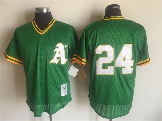 Oakland Athletics #24 Rickey Henderson Mitchell And Ness Green 1991 Throwback Stitched Jersey - Zenithce