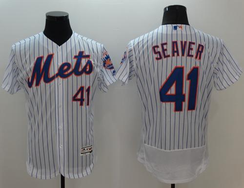 Mets #41 Tom Seaver White(Blue Strip) Flexbase Authentic Collection Stitched Jersey - Zenithce