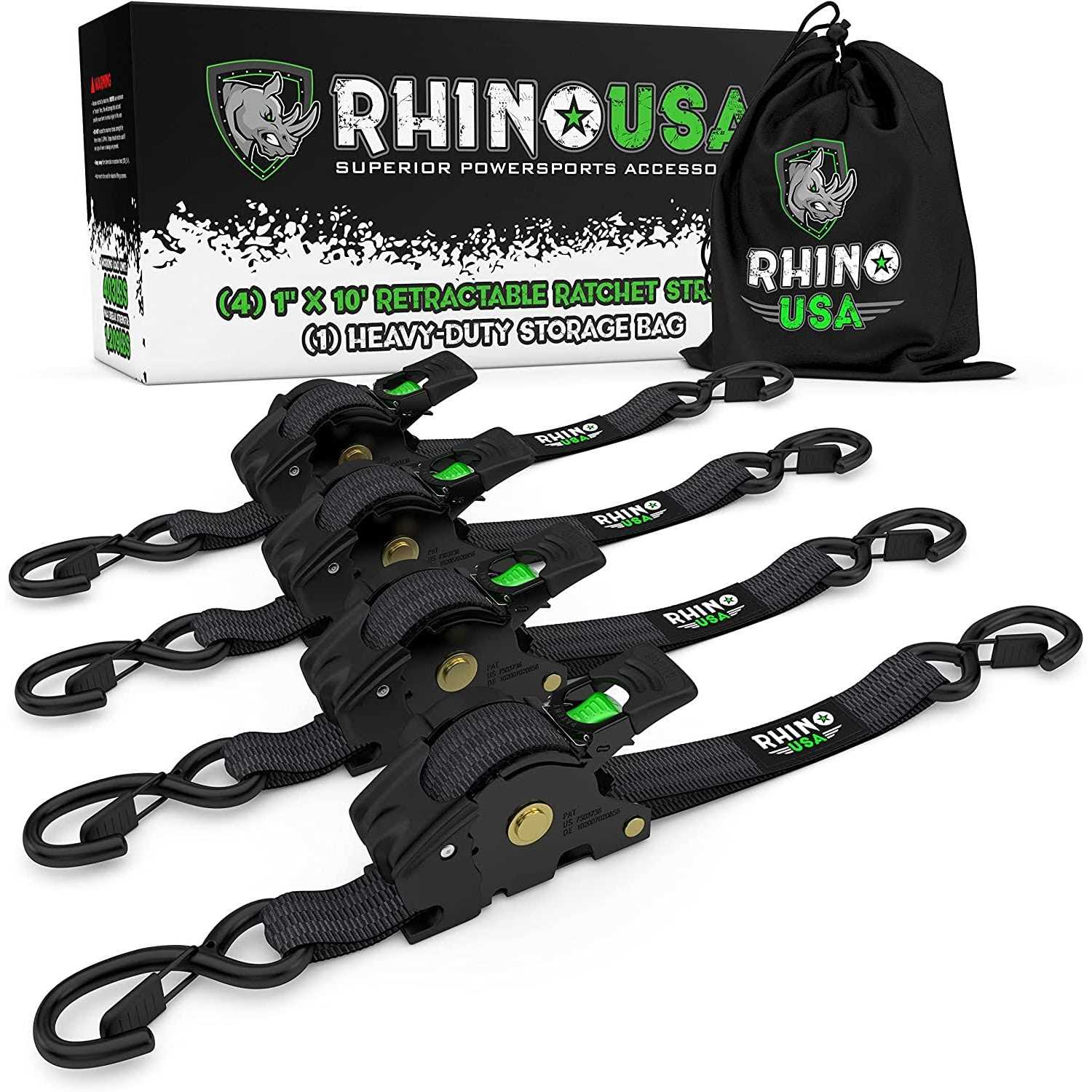 Rhino USA 1 inch x 10′ Retractable Ratchet Straps - Zenithce