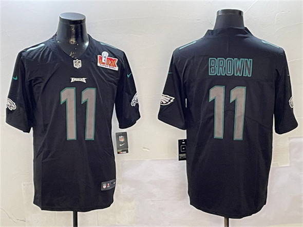 Philadelphia Eagles #11 A.J. Brown Black 2025 Super Bowl LIX Patch Impact Vapor Untouchable Limited Stitched Jersey - Zenithce
