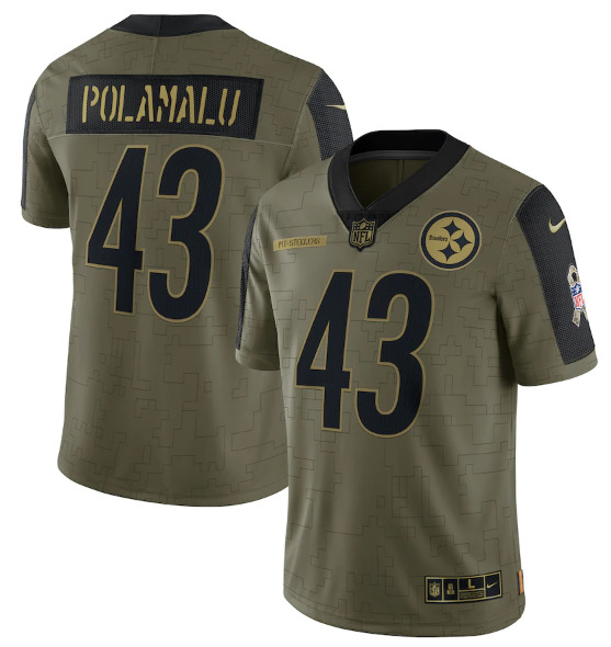 Pittsburgh Steelers #43 Troy Polamalu 2021 Olive Salute To Service Limited Stitched Jersey - Zenithce