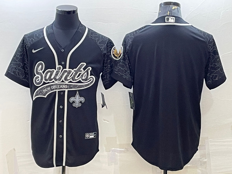 New Orleans Saints Blank Black Reflective With Patch Cool Base Stitched Baseball Jersey - Zenithce